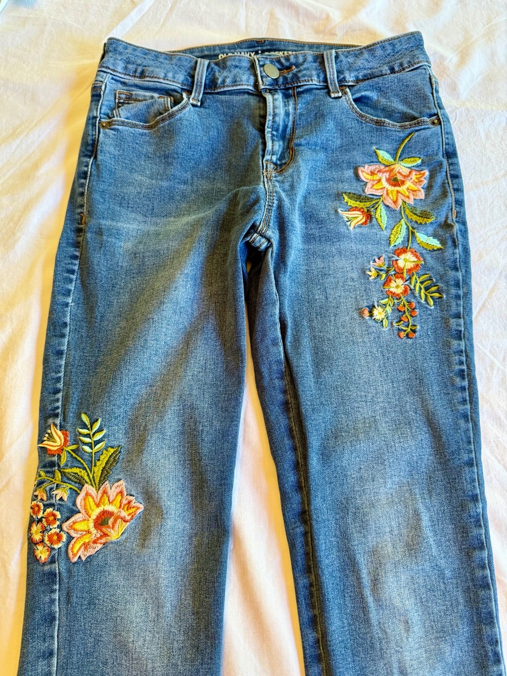 Women’s Blue Embroidered Floral Jeans